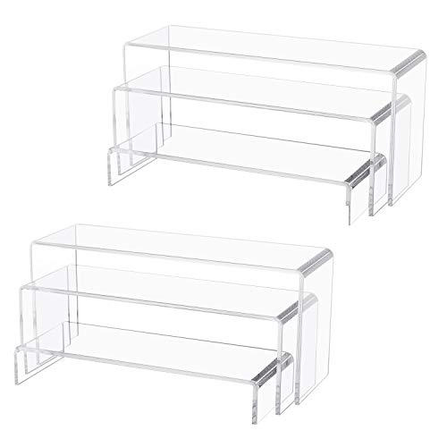 Jusalpha 6 PC Large Clear Acrylic Display Risers Shelf Showcase Fixtures for Jewelry Shoe Risers Retail Stand Cupcake Stand Pastries Stand 9 x3 x4 …