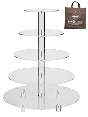 Jusalpha Large 5Tier Acrylic Round Wedding Cake StandCupcake Stand TowerDessert StandPastry Serving PlatterFood Display Stand (5RF)